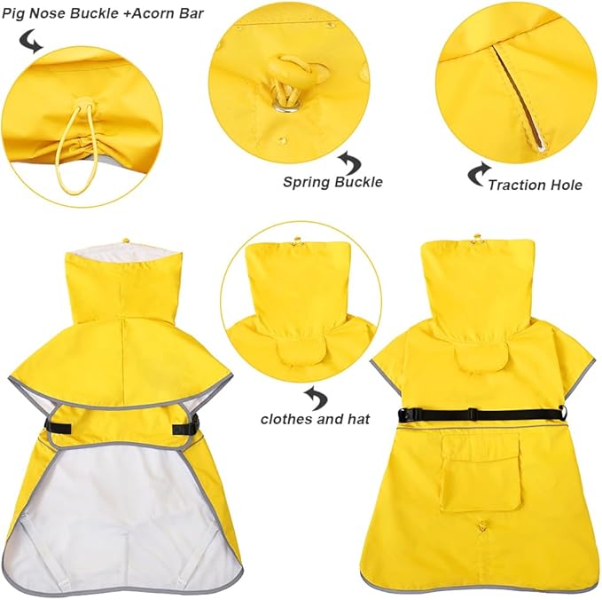 Dog Raincoat Waterproof Dog Rain Coat with Hoodile, Reflective Adjustable Lightweight Pet Rain Jacket for Medium Large Dogs(Yellow, 7XL)