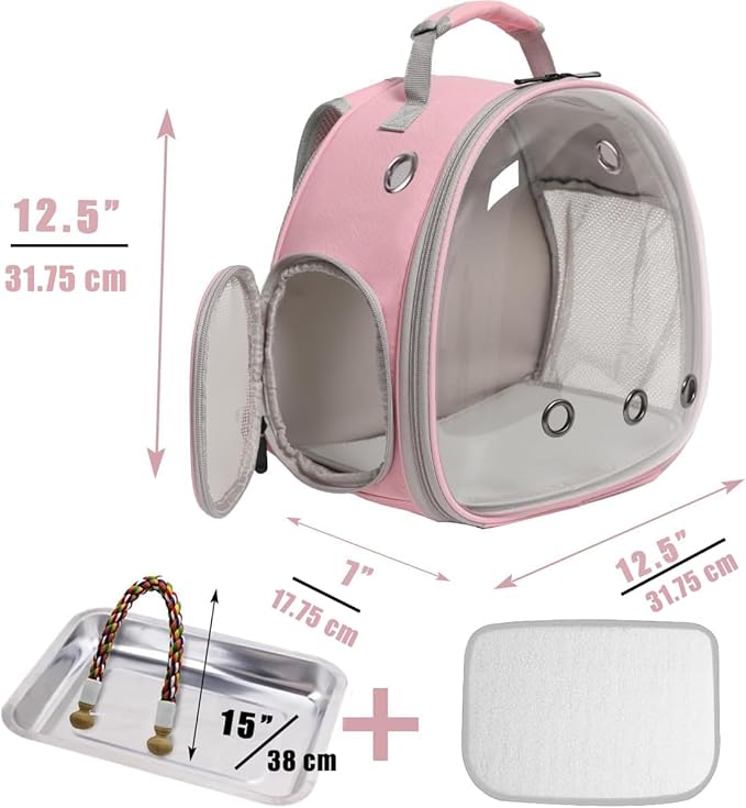 Small Bird Travel Backpack Carrier Cage, Backpack to Transport Backpack Carrier with Metal Tray Stand Perch for Parakeet Cockatiel Budgies Vet Carry Book Bag Green