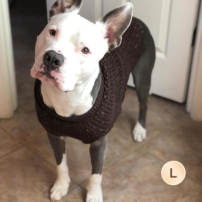 KYEESE Dog Sweater with Leash Hole Warm Pullover with Reflective Yarn for Small and Medium Dogs Male Soft Knit Pullover Boy Dog Coats Cozy Lightweight Thick Sweater,Khaki,Large