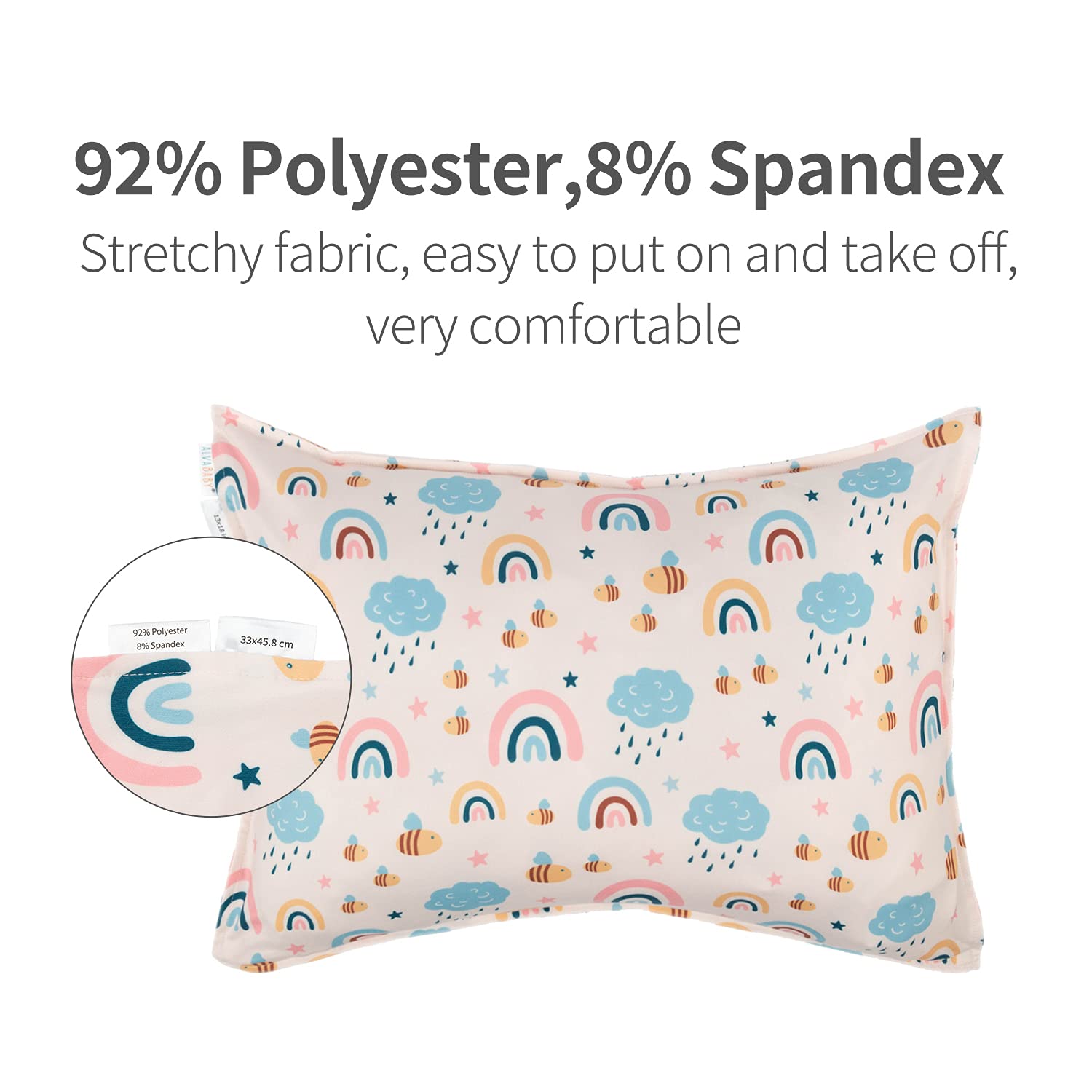 ALVABABY Toddler Pillowcases Fits 13 x 18,12x 16 Kids Pillow, 2 Pack Stretchy Soft Baby Pillow Cover Envelope Kids Pillowcases for Boys Girls Rainbow 2TPE04