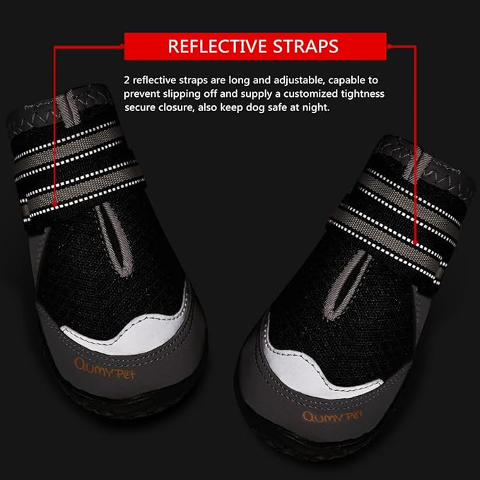 QUMY 4PCS Dog Boots for Large Dogs, Medium Dog Shoes & Paw Protectors for Hot Pavement, Summer Heat Protection, Mesh Breathable Nonslip Dog Booties for Hardfloors, Walking Running Hiking Black Size 6