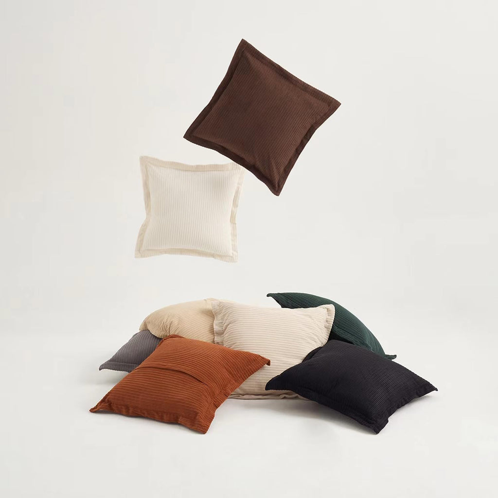 24x24 Inch Large Throw Pillow Covers - Set of 3, Soft Corduroy Decorative Pillow Cases, Perfect for Living Room, Bedroom,Sofa, Lounge & Home Accent（Jet Black,Pure White & Grey）