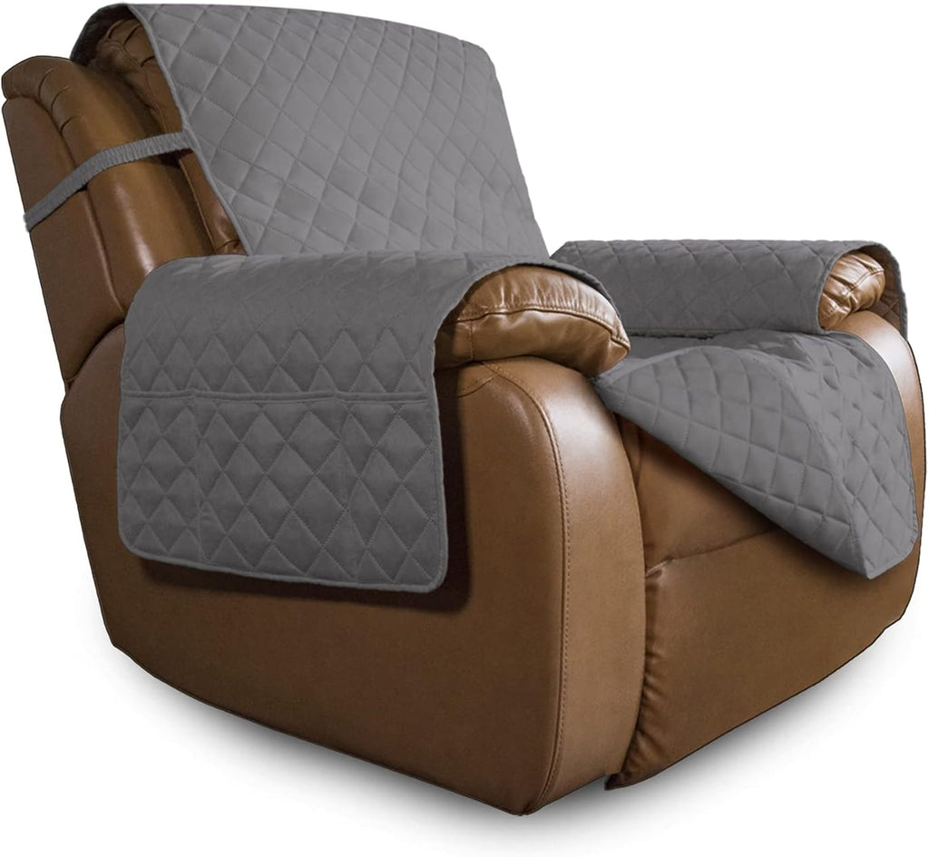 Easy-Going Oversized Recliner Cover Reversible Couch Cover Sofa Cover for Living Room Water Resistant Furniture Protector with Elastic Straps for Pets Dog (Oversized Recliner, Gray/Gray)
