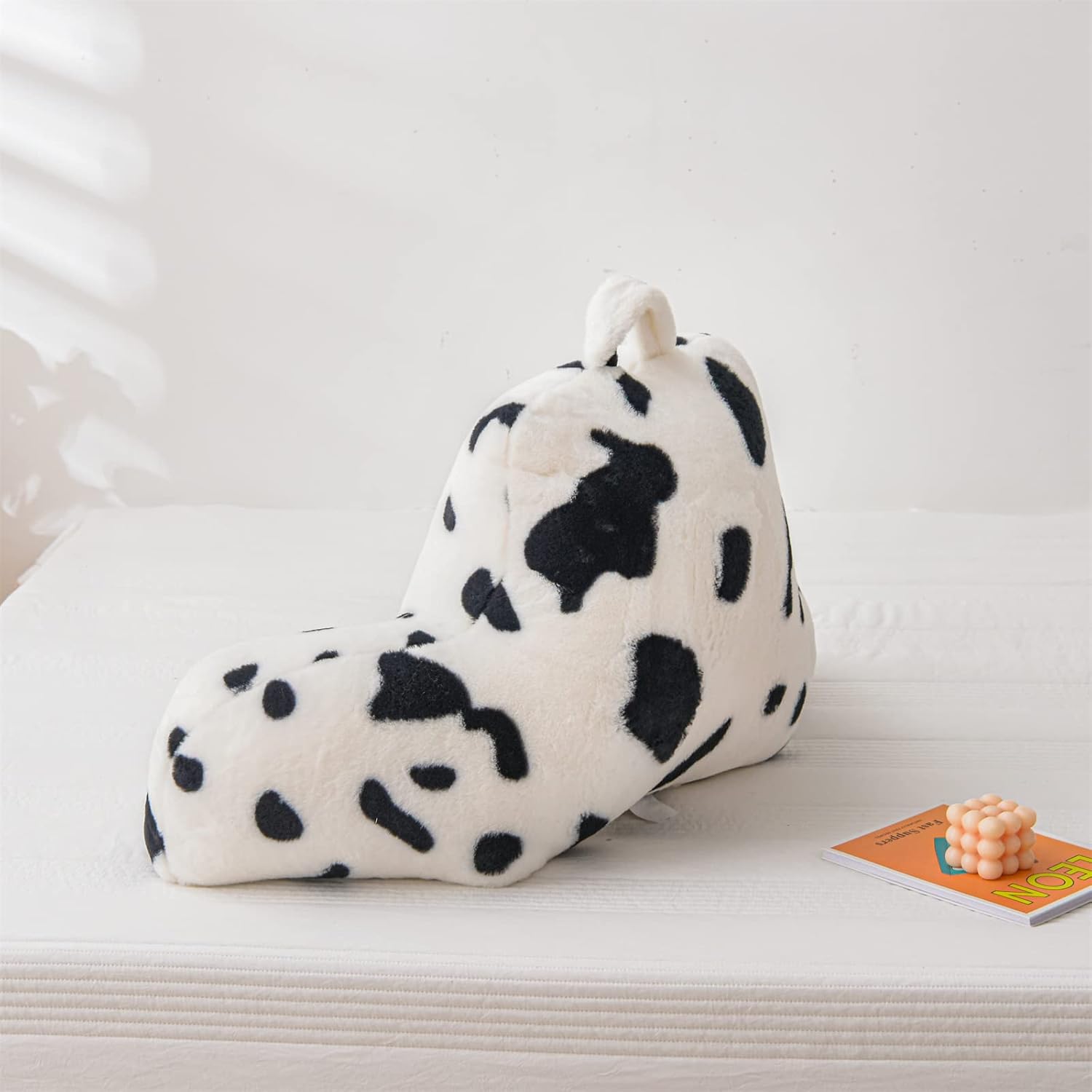 A Nice Night Faux Fur Reading Pillow Bed Wedge Large Adult Children Backrest with Arms Back Support for Sitting Up in Bed/Couch for Bedrest,Cow