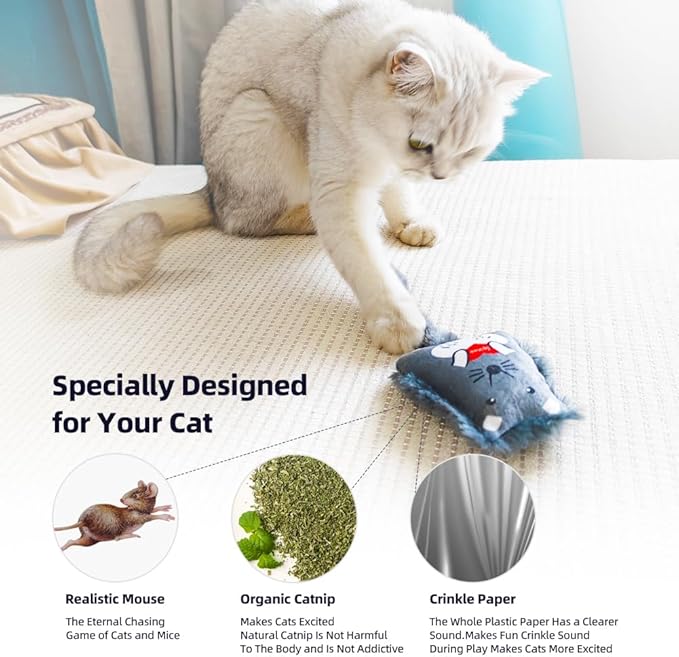 Cat Toys Catnip Toys Soft Plush Mouse Catmint Interactive Cat Kicker Toys with Crinkle Sound for Indoor Kitten Cats (12Mixed Colors)