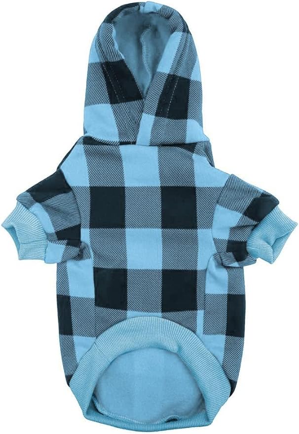 KOOLTAIL Plaid Dog Hoodie Pet Clothes Sweater with Hat and Pocket for Small Medium Large Size Dogs, Soft Winter Warm Dog Cold Weather Coat, Fleece Fall Dog Hooded Sweatshirt for Puppy Cats, Blue S