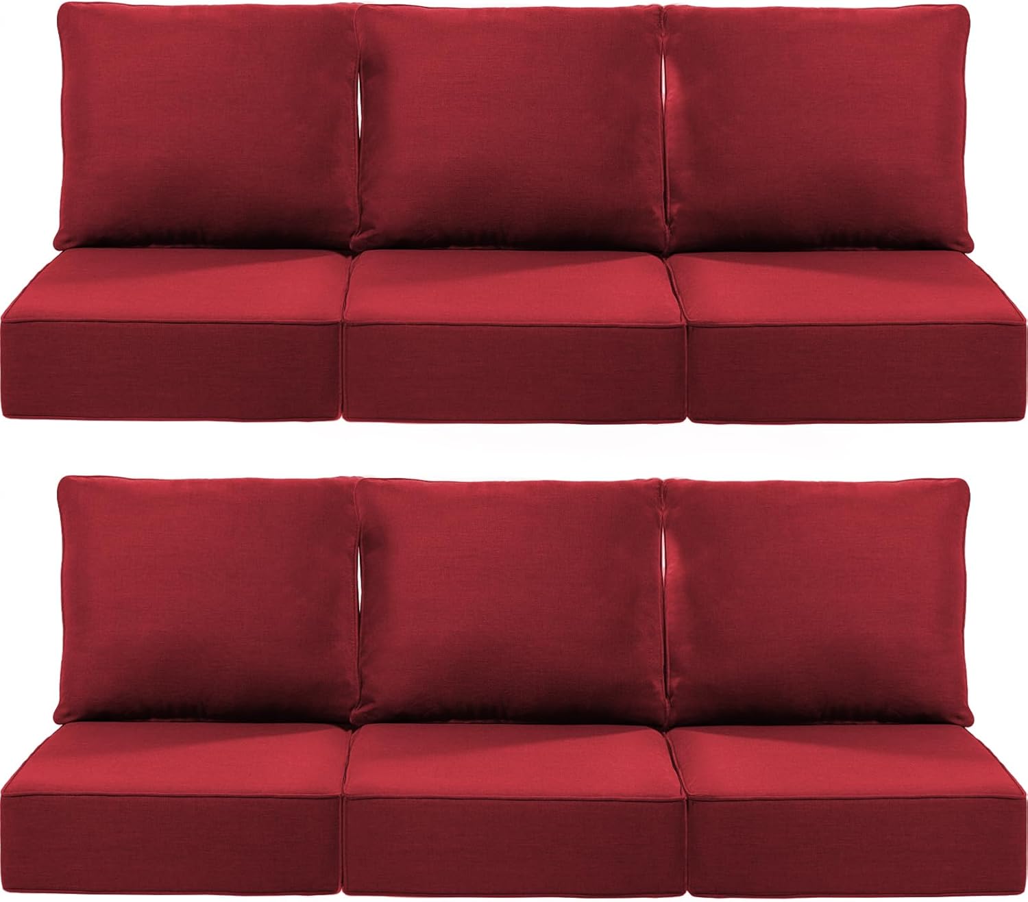 Luxury 22x24/22x25 6-Inch Outdoor Deep Seat Cushions Set of 6 - Comfortable Patio Zipper Chair Cushion for Outside Wicker Dining Rocking Swivel Chairs Loveseat Couch Sectional Sofa - Red