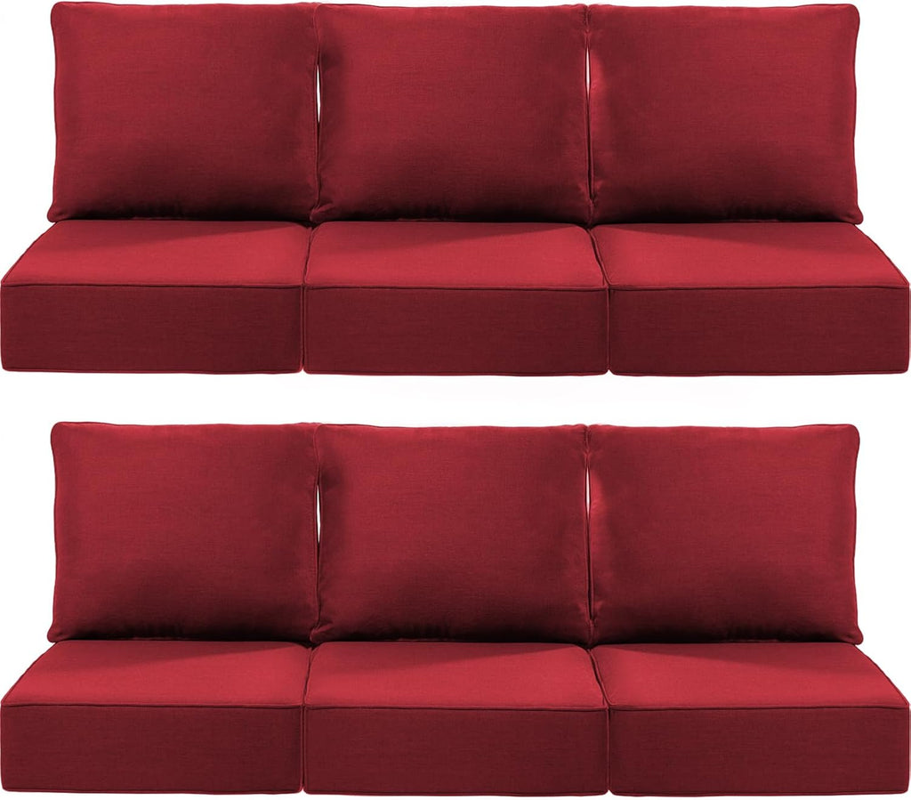 Luxury 24x24x6 Inch Outdoor Deep Seat Cushions Set of 6 - Comfortable Patio Zipper Chair Cushion for Outside Sets Wicker Dining Rocking Swivel Chairs Loveseat Couch Sectional Sofa - Red