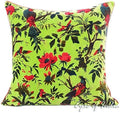 Eyes of India Velvet Floral Flower Bird Throw Pillow Sofa Cushion Cover Case Couch Colorful Boho Chic Bohemian Accent Indian Handmade (Light Green, 24" x 24")