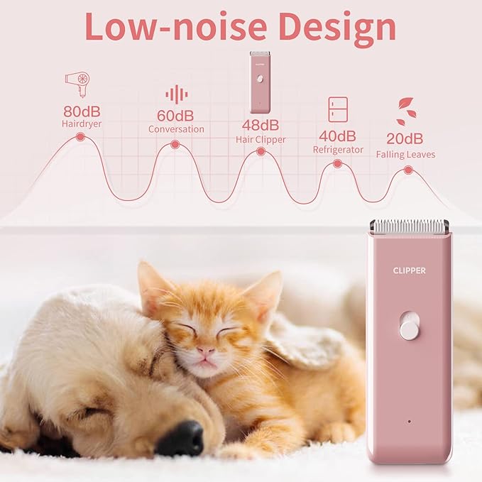 Pink Dog Cat Clippers, Home Professional Cordless Cat Grooming Tools for Dog Thick Coat Clippers, Low Noise Pet Hair Trimmer Kits with 9-Pieces