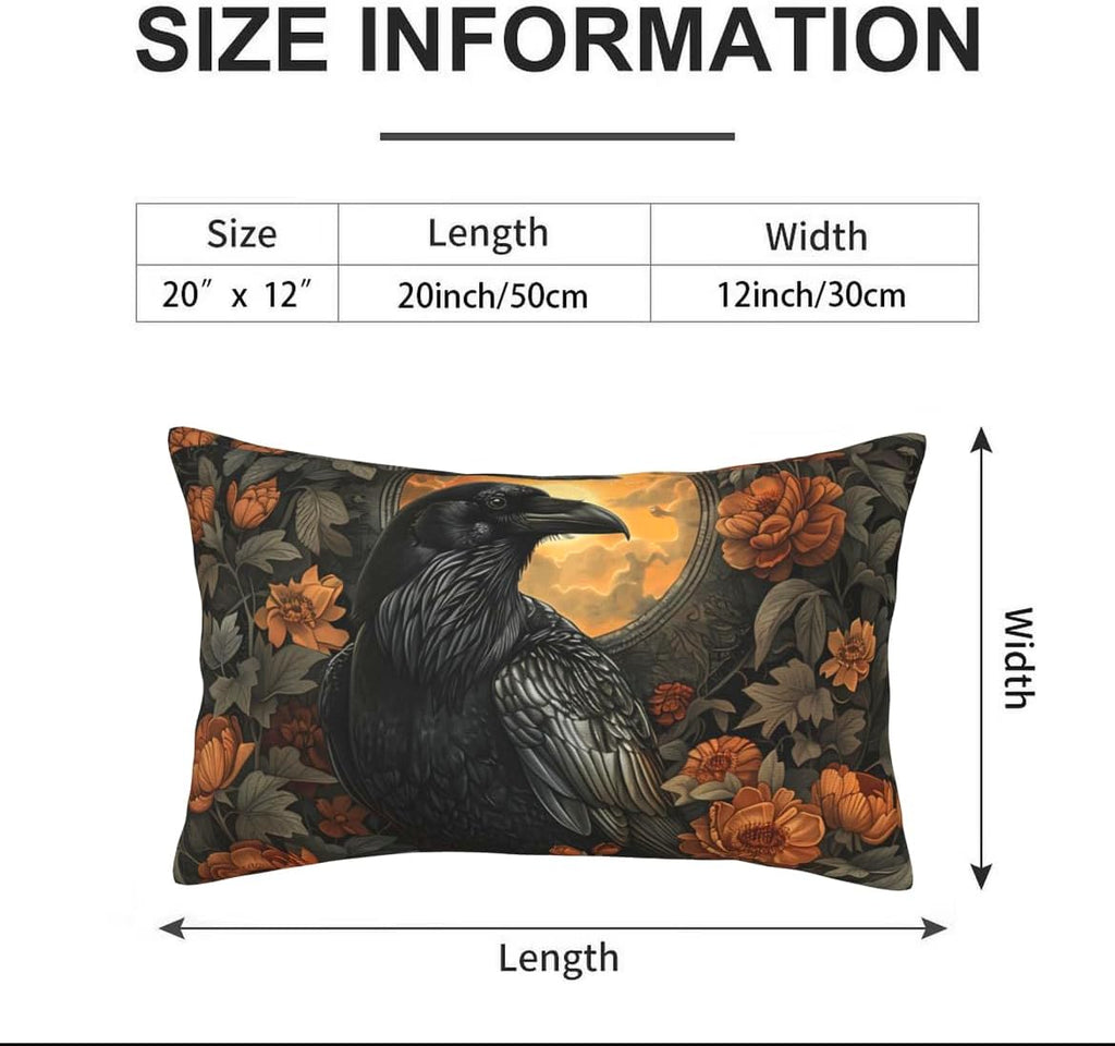 Mystical Raven Art Print Decor, William Morris Abstract Vintage Floral Design 20x12 inches Throw Pillow Covers Square Pillowcases Decor for Bed Couch Sofa Room Cushion Covers