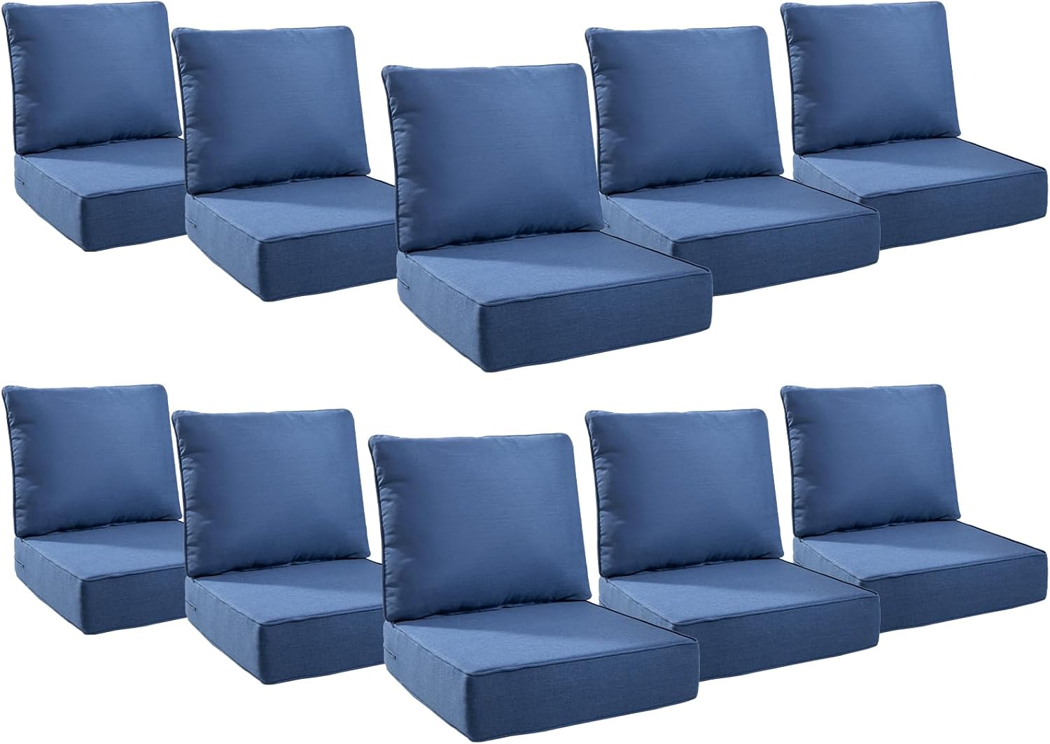 6" Thick Outdoor Cushions 24x24x6, 10-Set Deep Seat Patio Cushions with Removable Cover, Waterproof & Fade Resistant Replacement for Wicker Chair, Loveseat, Sofa - Blue