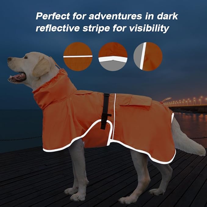 Dog Raincoat Waterproof Dog Rain Coat with Hoodile, Reflective Adjustable Lightweight Pet Rain Jacket for Medium Large Dogs(Orange, 6XL)