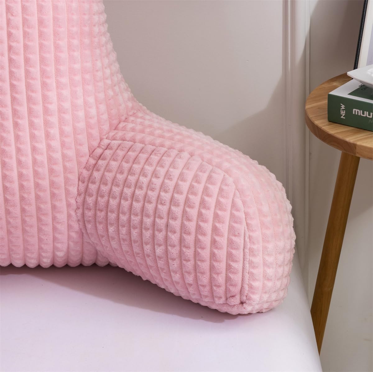 Holawakaka Reading Pillow for Bed and Sofa Couch Sitting Up, Backrest Pillows with Arms for Kids Teens Adults, Back Support Cushion for Lounging, Watching TV, Working on Laptop, Pink