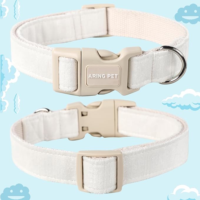 ARING PET White Dog Collar-Adjustable Small Dog Collars, Lightweight Cotton Wedding Pet Collars with Quick Release Buckle for Small Medium Large Dog