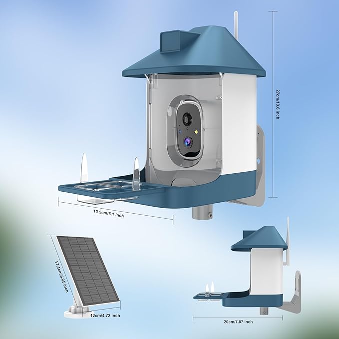 Bird Feeder with Camera,Smart Birdwatching Camera with Solar Powered,AI Identify Species,Instant Notifications,FHD Live View,Auto Record Video in Backyard,Ideal Gifts for Family and Bird Lovers