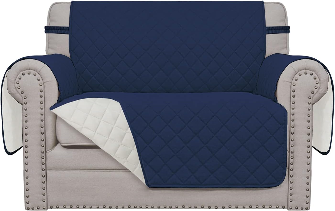 Easy-Going Oversized Chair Sofa Slipcover Reversible Sofa Cover Water Resistant Couch Cover Furniture Protector Cover with Elastic Straps for Pets Dog (Oversized Chair, Navy/Ivory)