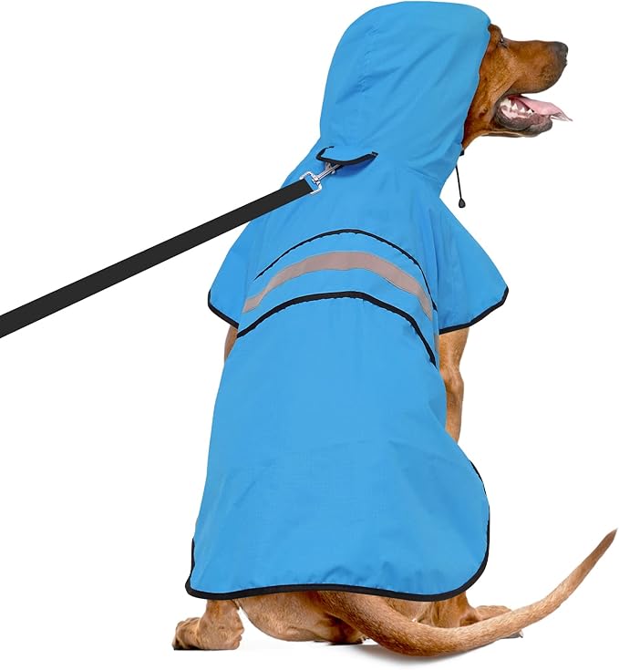 Reflective Dog Rain Coat - Waterproof Adjustable Pet Raincoat Jacket, Lightweight Hooded Dog Rain Coat Poncho for Small to X- Large Dogs and Puppies (Blue, X-Large)