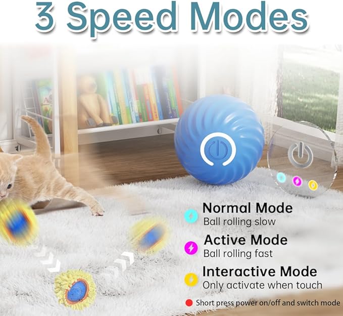 KOIJYFNL Interactive Cat Toys Ball Fast Rolling Cat Toys in Pouch, Moving Best Cats Toys for Indoor, Hide and Seek Chase Exercise Game, Motion Activate Rechargeable Kitten Toys