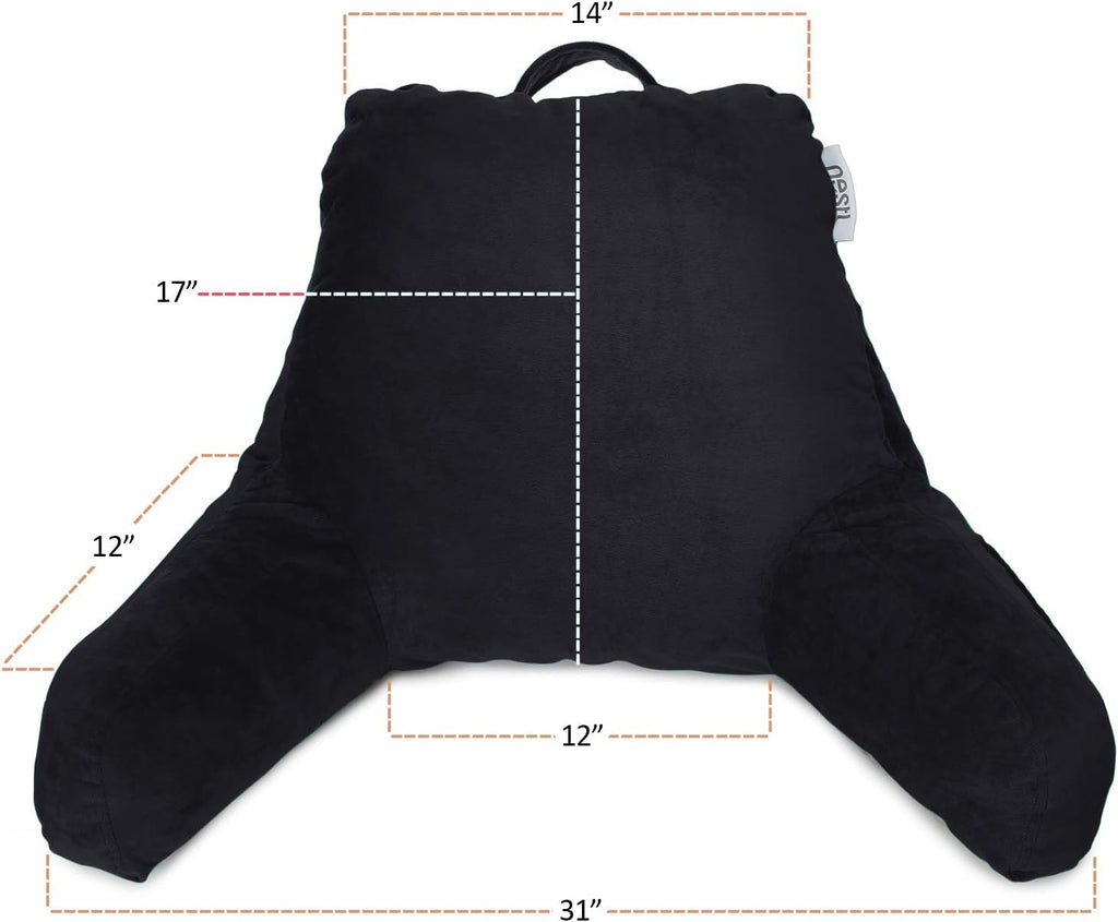 Nestl Reading Pillow with Shredded Memory Foam, Designed for Sitting Up in Bed and Couch, Back and Arms Adjustable Support for Adult & Teens Backrest Pillows for Reading, with Washable Cover Black