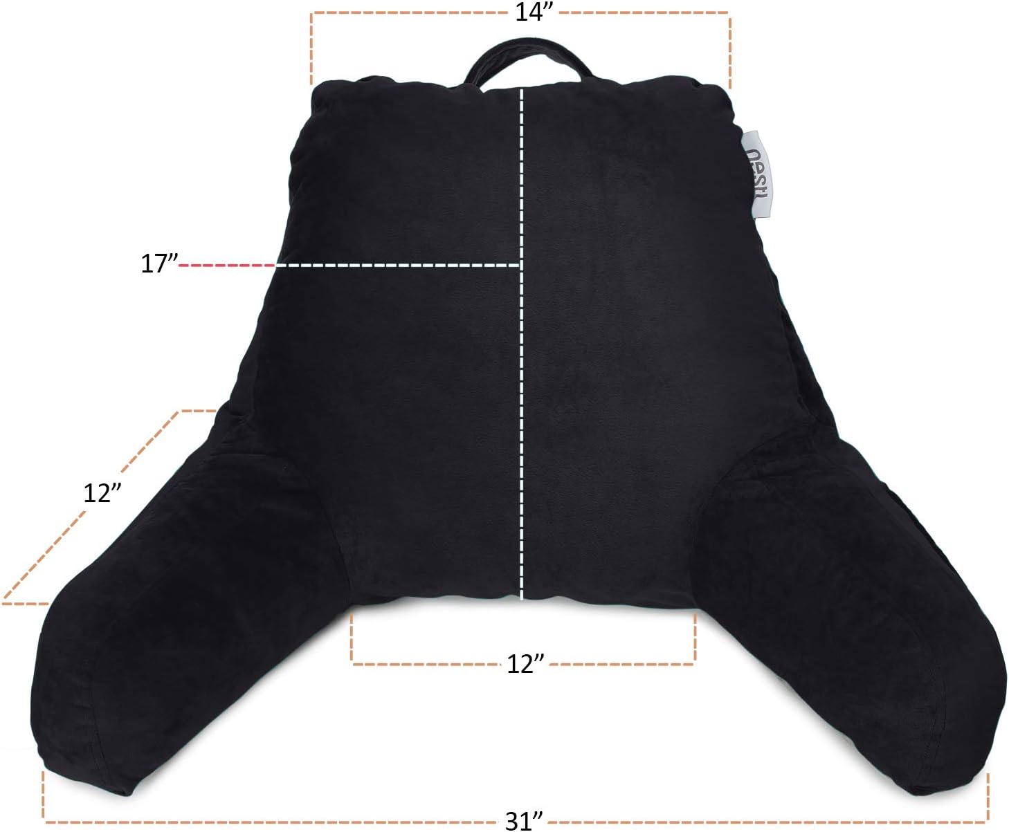 Nestl Reading Pillow with Shredded Memory Foam, Designed for Sitting Up in Bed and Couch, Back and Arms Adjustable Support for Adult & Teens Backrest Pillows for Reading, with Washable Cover Black