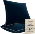 2 Pack Velvet Decorative Throw Pillow Covers, 20"x20", Navy Blue and Grey, Solid, Modern, Contrast Piping, Indoor Use, Bedroom & Living Room