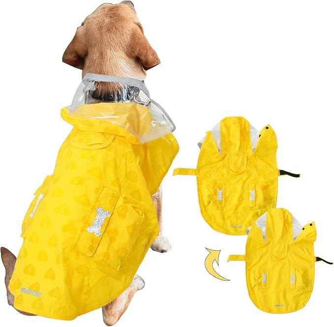 Waterproof Dog Raincoat, Adjustable Reflective Lightweight Pet Rain Clothes with Poncho Hood (Yellow(Water-Activated Color Change), Small)