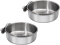 2 Pcs Medium Bird Feeding Dish Cups,Parrot Food Bowl Cage with Clamp Holder Stainless Steel,Birdcage Coop Water Feeder for Cockatiel Parakeet Macaw Finches Lovebirds Small Animals (2 Pack, M)