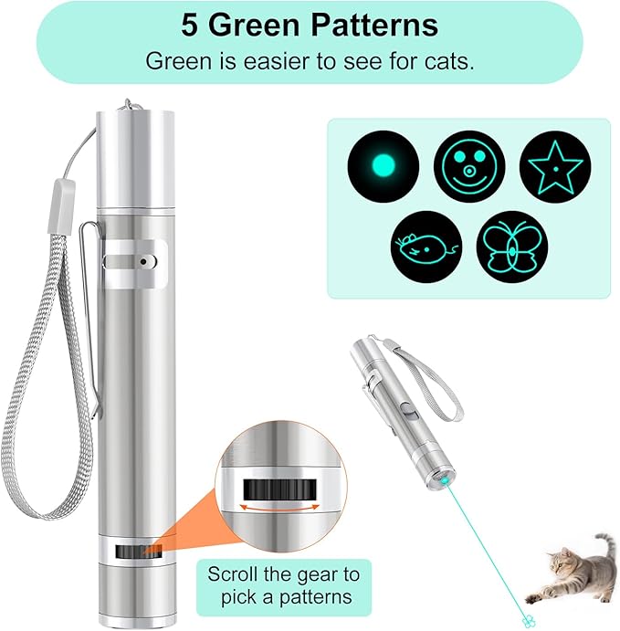 TBTeek Cat Toy, Unique Green Light, 7-in- 1 Modes, Cat Toys for Indoor Cats,USB Charging, Interactive Toy for Kitten Dog Excrise(1pcs)