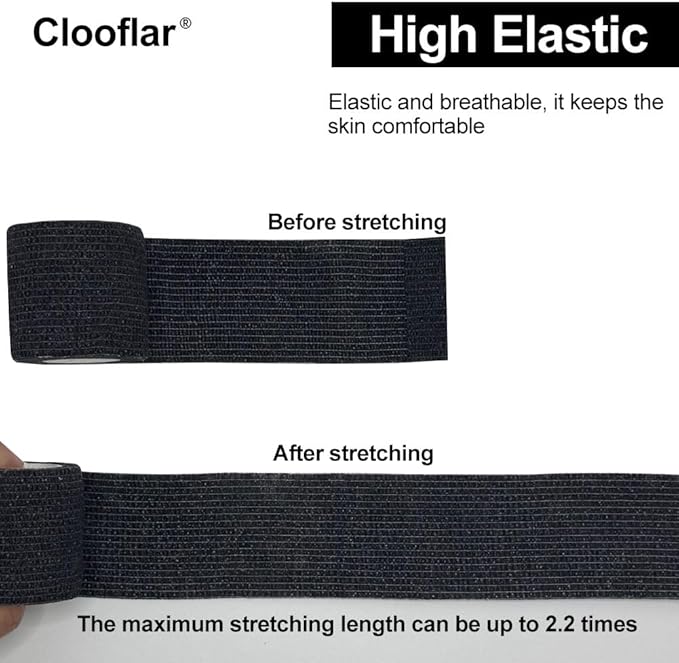 16 Pack Self Adhesive Bandage Wrap, 2" X 5 Yards Black Elastic Cohesive Bandage Wrap for Sports, Wrist, Ankle and Vet Wrap, Grip Tape