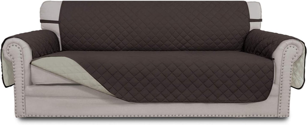 Easy-Going Reversible Oversized Couch Cover for 3 Cushion Couch Sofa Cover for Dogs Water Resistant Furniture Protector Cover with Foam Sticks for Pet (Oversized Sofa, Chocolate/Beige)