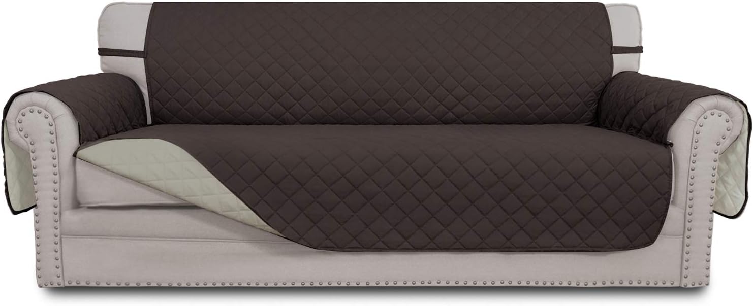 Easy-Going Reversible Oversized Couch Cover for 3 Cushion Couch Sofa Cover for Dogs Water Resistant Furniture Protector Cover with Foam Sticks for Pet (Oversized Sofa, Chocolate/Beige)