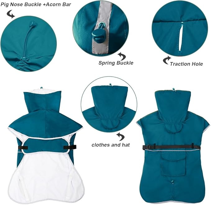 Reflective Dog Raincoat Waterproof Adjustable Dog Hooded Poncho Raincoat for Medium Large Dogs, Lightweight Pet Rain Jacket (Blue, 3XL)