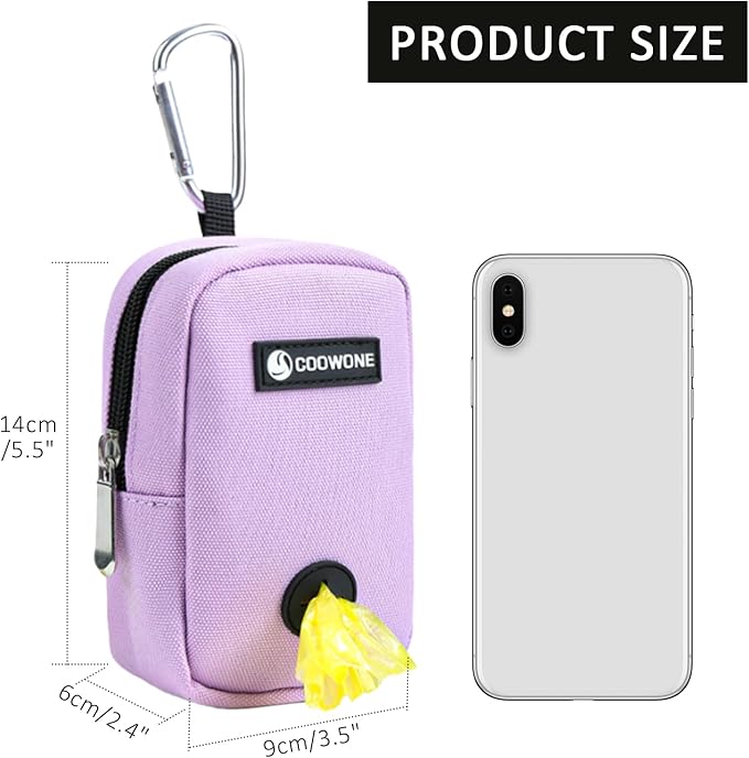COOWONE Small Treat Pouch with Dog Bags Dispenser, Portable Walking Bags, Purple