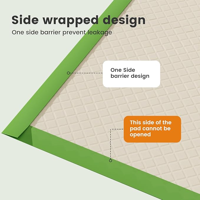 Gardner Pet Dog Pee Pads Rugular 22"x22", Thicker ECO Green Small Disposable Puppy Training Pads Super Absorbent Full Edge-Wrapping Pad for Dogs, Puppies, Doggies, Cats-(50 Count)