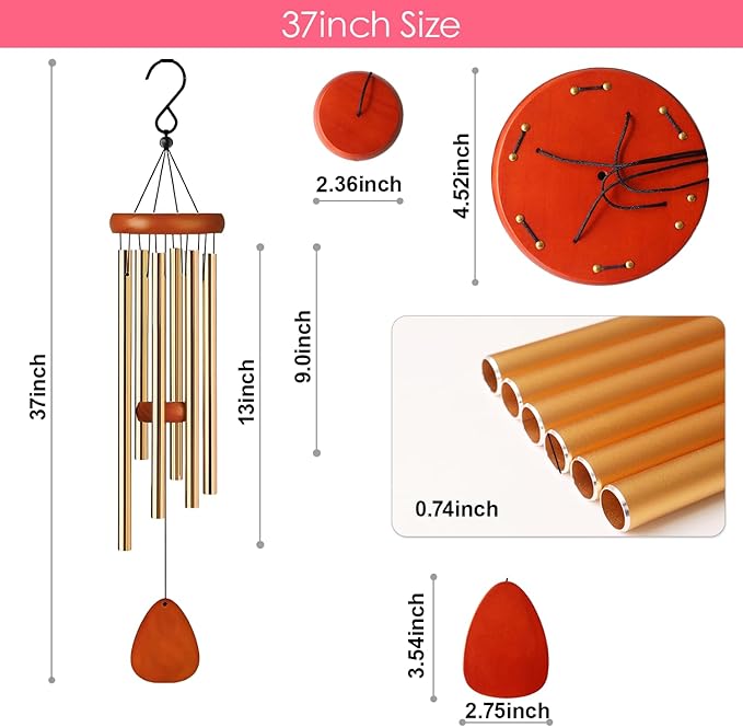 Personalized Pet Memorial Wind Chimes Outside Garden Decor, 32 inch 37 inch Large-Sized Wind Chimes, Custom Sympathy Gift for Loss of Dog Cat (Golden)