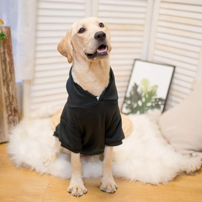 KOOLTAIL Basic Dog Hoodie - Soft and Warm Dog Hoodie Sweater with Leash Hole and Pocket, Dog Winter Coat, Cold Weather Clothes Sweatshirt for Small Medium Large Dogs Puppy Cat Boys Girls Black XXL