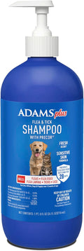 Adams Plus Flea & Tick Shampoo with Precor for Cats, Kittens, Dogs & Puppies Over 12 Weeks Of Age |Sensitive Skin Flea Treatment |Kills Adult Fleas, Flea Eggs, Ticks, and Lice |24 Oz, Pump Included