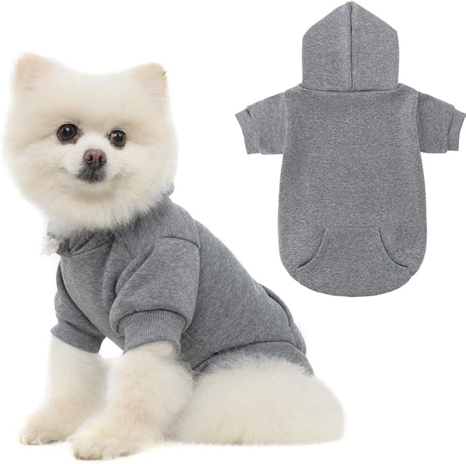 KOOLTAIL Basic Dog Hoodie - Soft and Warm Dog Hoodie Sweater with Leash Hole and Pocket, Dog Winter Coat, Cold Weather Clothes Sweatshirt for Small Medium Large Dogs Puppy Cat Boys Girls Grey SM