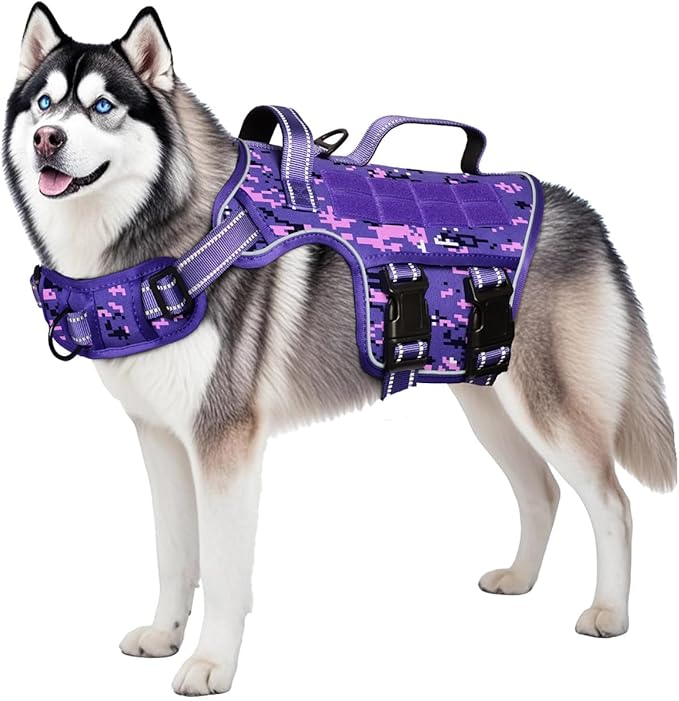 Dog Harness for Large Dogs Heavy Duty, No Pull Tactical Dog Harness with Molle System, Easy On and Off Service Dog Vest, Breathable Padded, Adjustable Reflective Pet Vest for Walking Hiking Training
