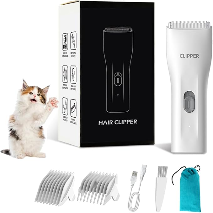 Prowerful Home Professional Dog Grooming Kit Clipper Low Noise USB Rechargeable Gifts for Dog Cat White,TS006
