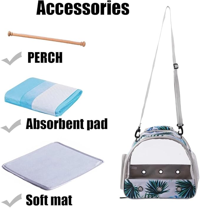 Portable Small Bird Travel Carrier Cage with Stand Perch, Bird Carrier to Carry Parakeet Budgies Parrot Cockatiel Conure Outdoor, Front Clear Window with Floral Printing