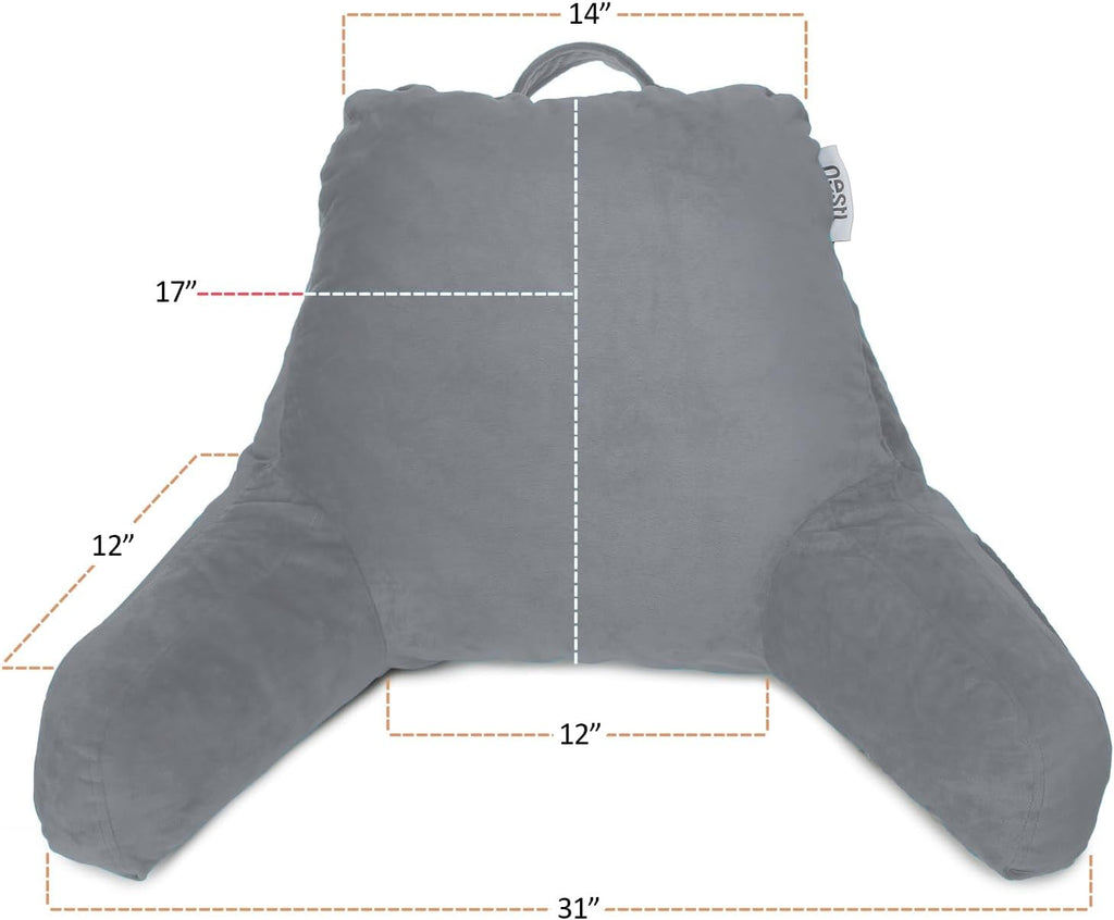 Nestl Reading Pillow with Shredded Memory Foam, Designed for Sitting Up in Bed and Couch, Back and Arms Adjustable Support for Adult & Teens Backrest Pillows for Reading, with Washable Cover Grey