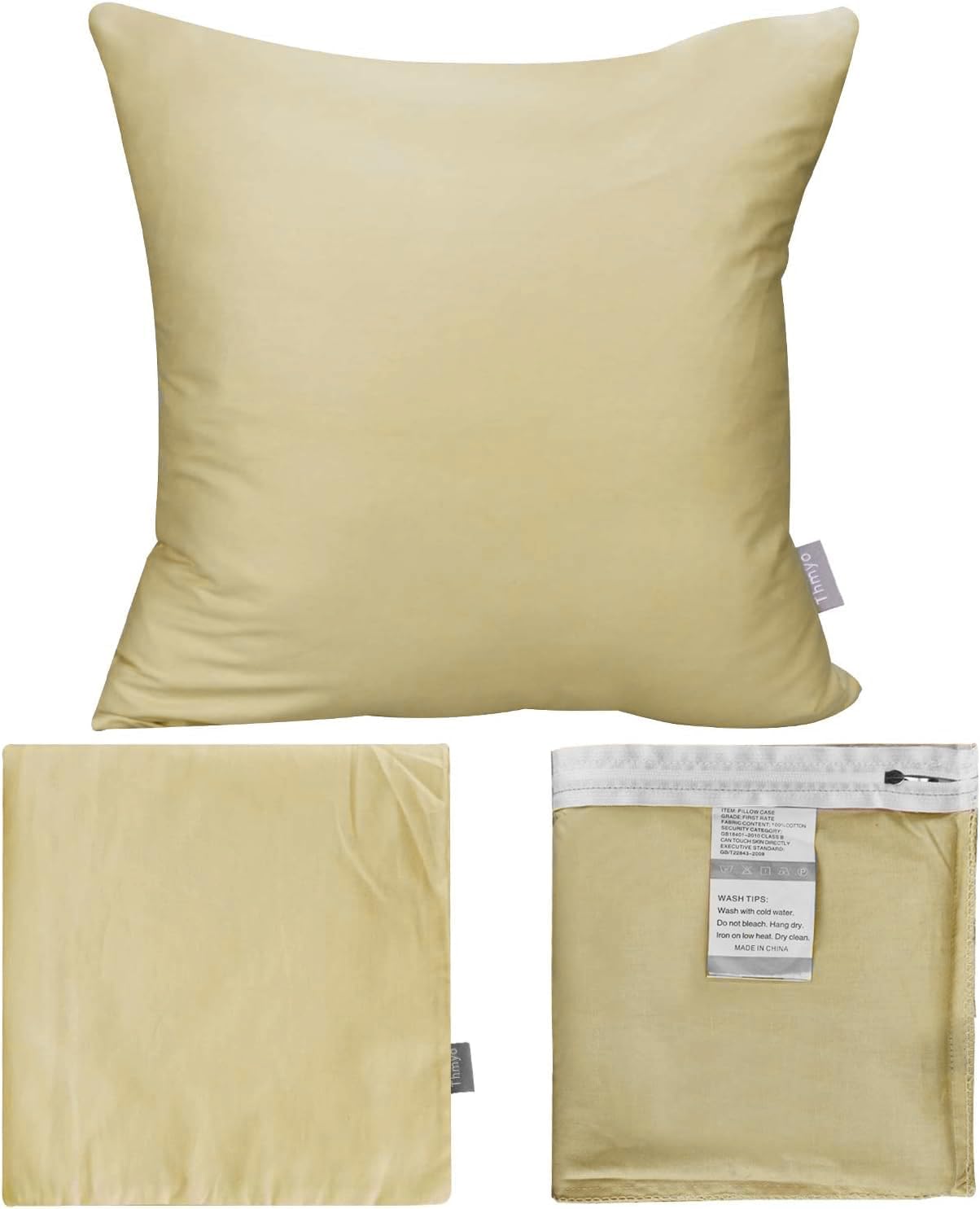 Thmyo 4-Pack 100% Cotton Comfortable Solid Decorative Throw Pillow Case Square Cushion Cover Pillowcase Sublimation Blank Khaki DIY Throw Pillowcas(18x18 inch/45x45cm)(Only Covers,Not Inserts)