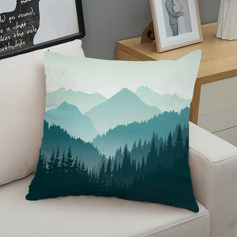 Decorative Square Throw Pillow Covers Beautiful Green Mountain Landscape Couch Sofa Bed Pillow Covers Cushion Cases 18x18 inch