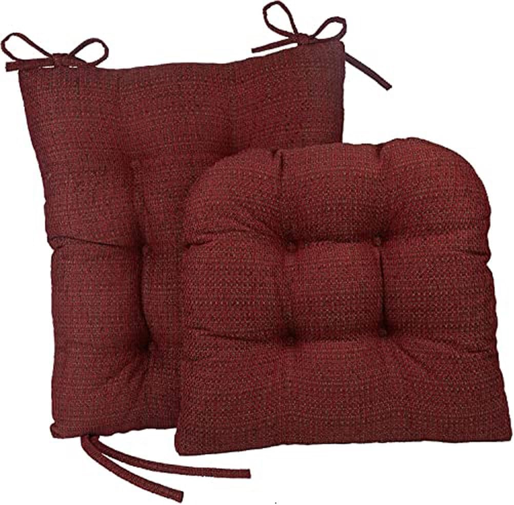 Klear Vu Omega Non-Slip Rocking Chair Cushion Set, Assembled in USA, Thick Padding & Tufted Design, Includes Seat Pad & Back Pillow with Ties, 17x17 Inches, 2-Piece Set, Tyson Red