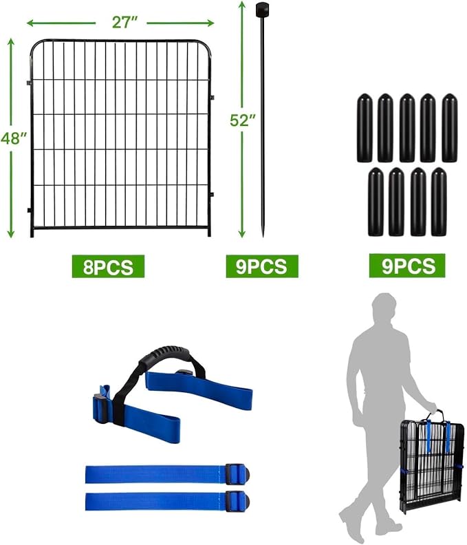 ADAVIN 48 in(H) Garden Fence without Gate, 8 Panels Total 17.7 Ft(L), Dog Fence Outdoor For Yard, Fencing for garden beds, Dog Digging Fences Barrier, Black Iron Metal Heavy Flowers Fences and Borders