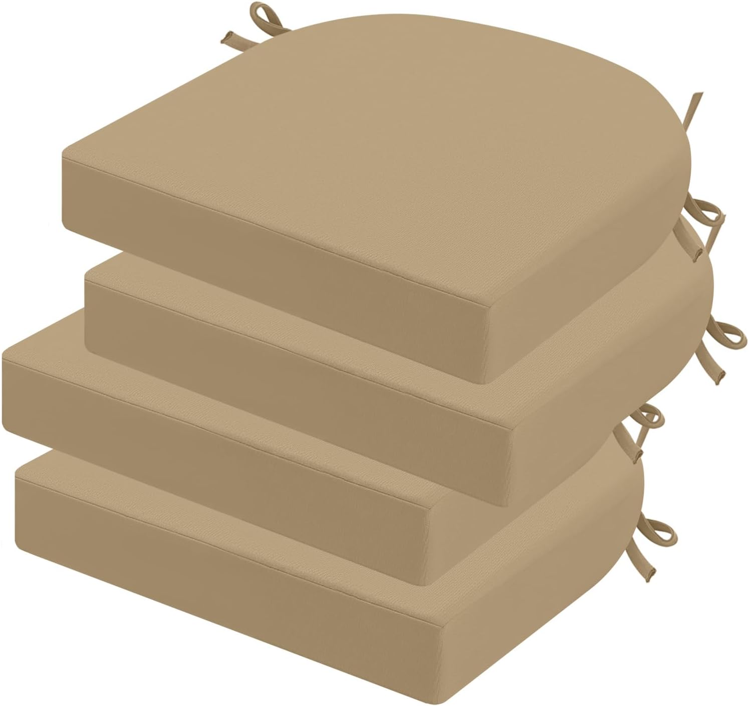 idee-home Outdoor Chair Cushions Set of 4, Thick 19" x 19" x 3" Outdoor Seat Cushions Patio Furniture Waterproof with Ties, Dining Pads