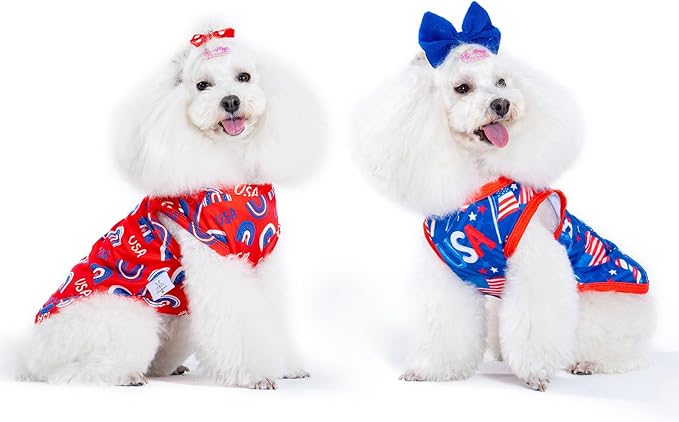 CuteBone 4th of July Dog Shirts 2-Pack Soft Pet Clothes Breathable Summer Vest for Small Puppy and Stretchy Cat Apparel 2BX18S