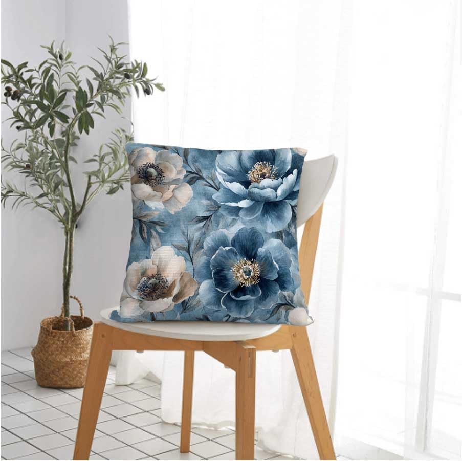 Throw Pillow Covers 18x18 Set of 2, Blue Floral Cushion Covers, Decorative Square Pillowcases for Couch, Bedroom, Living Room